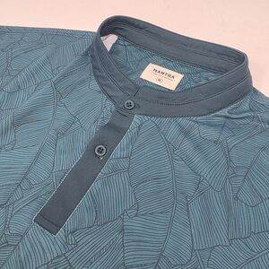 Mantra Shirt Mens XL Performance Polo Henley Short Sleeve Teal Palm Golf